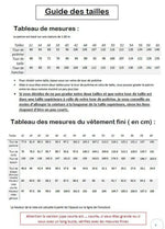 Guide des tailles pour Robe "Azureen" du 32 au 60, patron de couture PDF à télécharger, comprenant mesures et ajustements.