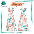 Robe Marpésia - T36 à 50, patron de couture pdf à télécharger, robe longue avec col en V volanté et fentes sur le devant.