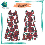 Patron de couture PDF de la robe Nunlil, avec design floral et manches ballons, taille 36 à 50.
