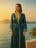 Robe - XS-XL - DOLCE FIORE portée par une femme au coucher de soleil, adapté niveau intermédiaire, patron de couture pdf à télécharger.