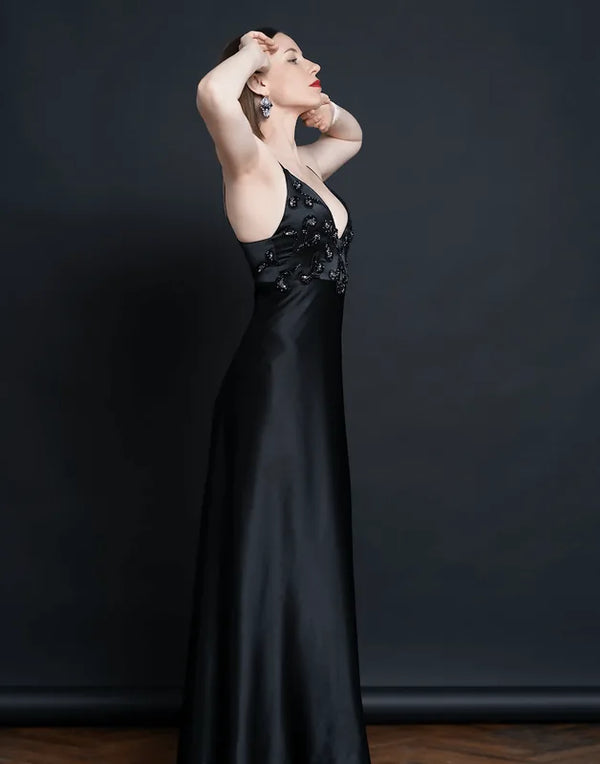 Robe de soirée - XS/M - BLACK SWAN, patron de couture PDF à télécharger, élégante robe longue noire pour intermédiaire.
