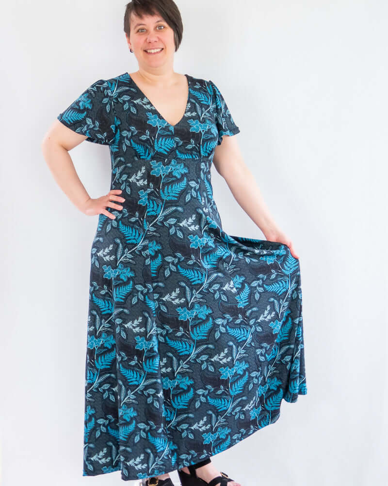 Robe jersey, 34 au 56, 4 statures – Capucine, patron de couture PDF à télécharger, modèle élégant et confortable en jersey avec décolleté en V.