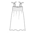 Dessin du patron de couture PDF à télécharger pour Robe à smock (facile) Porquerolles avec bretelles nouées.