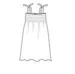 Dessin du patron de couture PDF à télécharger pour Robe à smock (facile) Porquerolles avec bretelles nouées.