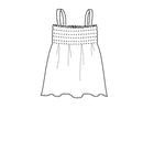 Illustration du patron de couture Robe à smock (facile) Porquerolles à télécharger en PDF, dessin technique de la robe à smocks avec bretelles.