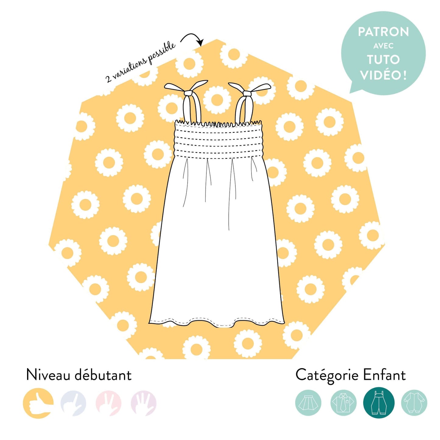 Patron de couture pdf à télécharger - Robe à smock (facile) Porquerolles, niveau débutant, catégorie enfant, patron avec tuto vidéo.