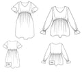 Illustration du patron de couture pdf à télécharger pour Robe/Top "Glynis" du 32 au 60, avec manches papillons et bouffantes.