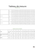Tableau de mesure pour SURI PANTALON-taille de 30 à 58 EU, incluant le patron de couture pdf à télécharger.