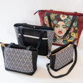 Sac cabas et sac à main, 4 tailles – Cumin avec motifs variés, patron de couture pdf à télécharger, options de fermeture disponibles.