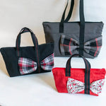 Sac cabas, trousse avec nœud, 3 formats – Groseille en trois tailles avec motifs à carreaux et floraux, patron de couture pdf à télécharger.