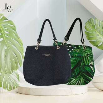 Sac réversible "Valérie", patron de couture pdf à télécharger, vert et noir, avec poche zippée, bouton pression magnétique.