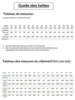 Guide des tailles pour Sweat "Mapulin" du 32 au 60, patron de couture pdf à télécharger, tableau de mesures en cm.