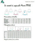 Tableau des tailles et fournitures pour le Sweat Maxi-TITUS du XS au XXXL, patron de couture pdf à télécharger.