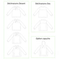Illustration du "Sweat mixte, XS au 4XL, 2 statures – Anis" avec options de poches et capuche. Patron de couture PDF à télécharger.