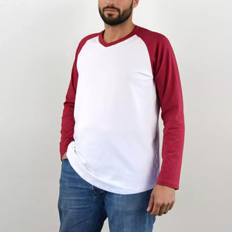 T-shirt Tao Hommes en blanc et rouge, modèle à manches longues, confortable, patron de couture pdf à télécharger.