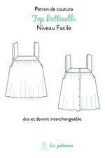 Illustration du Top Botticelli - femme, patron de couture pdf à télécharger, avec boutons interchangeables dos-devant.