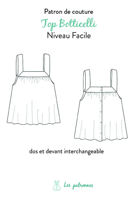 Illustration du Top Botticelli - femme, patron de couture pdf à télécharger, avec boutons interchangeables dos-devant.
