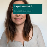 Femme portant le Top Impala montrant un décolleté en pointe, modèle féminin et près du corps.