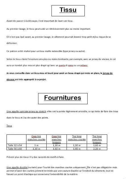 Instructions pour coudre un top en tissu avec conseils sur le choix et les fournitures nécessaires.
