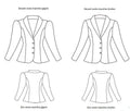 Schéma de la veste Arybelle avec manches gigots et droites, montrant l'avant et l'arrière. Couture élégante.