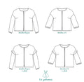 Illustrations des variations du patron de couture Veste Monet, manches longues ou 3/4, avec volant, patron de couture pdf à télécharger.