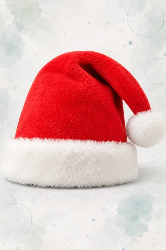 Bonnet de Père Noël en polaire rouge à bord de fausse fourrure blanche et pompon