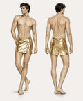 Patron PDF Sous-Vêtement Homme FARAON du XS au XXL, patron de couture pdf à télécharger, slip bikini homme avec jupe dorée.