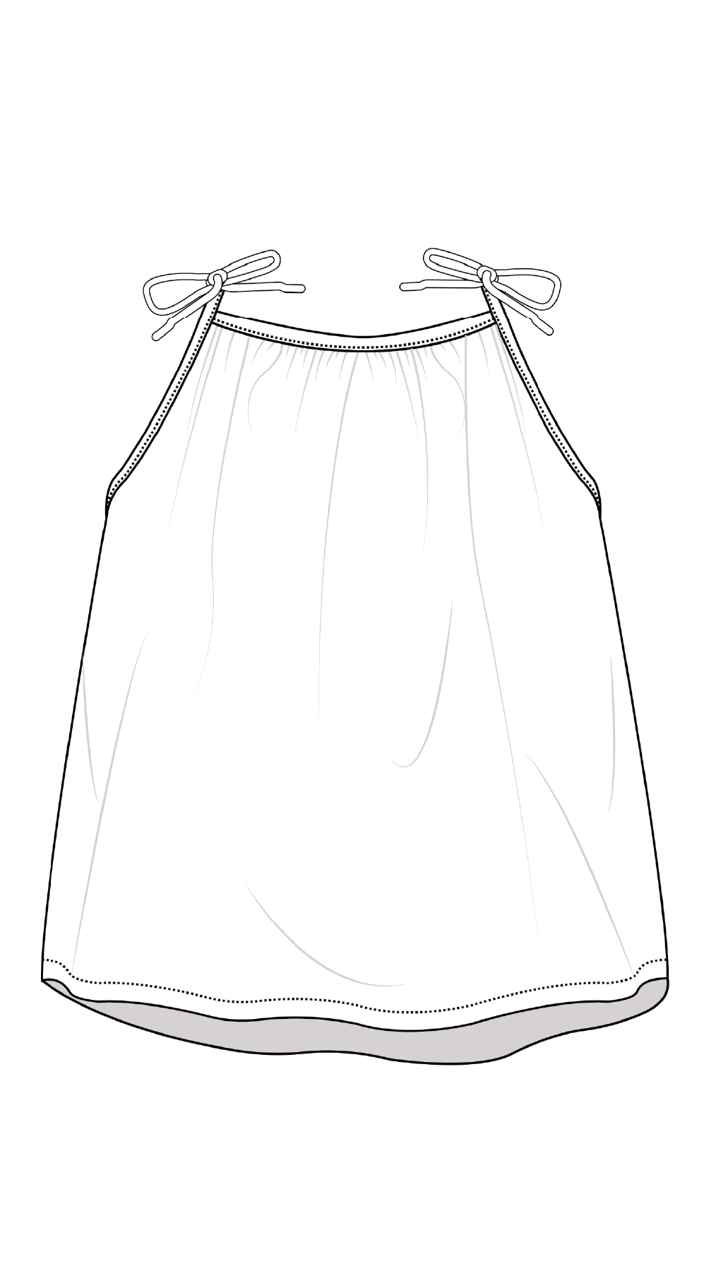 Dessin technique de la Blouse Mimolette, modèle PDF pour enfants en 10 tailles, avec explications et formats A4 et A0.