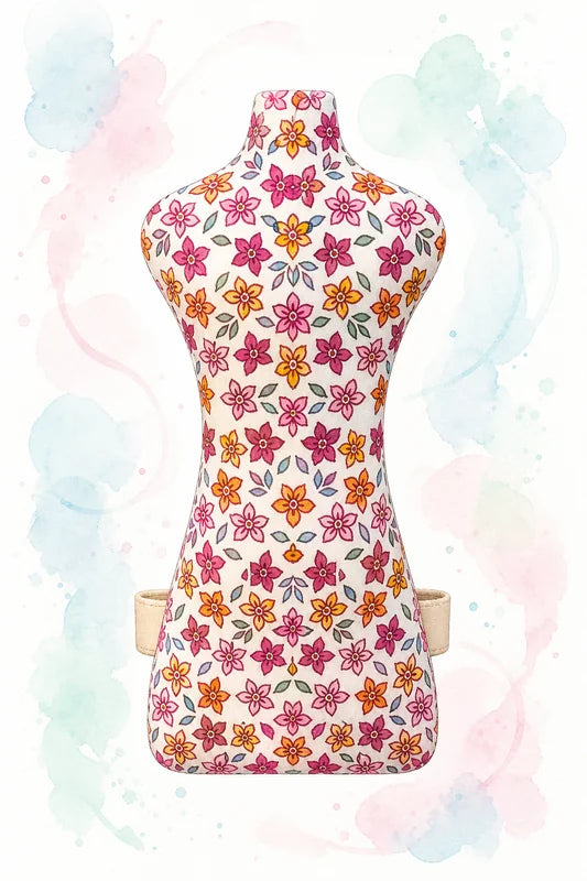 Porte-épingles mini mannequin de couture symétrique vue de face avec base scratch — Patron PDF gratuit à télécharger et coudre