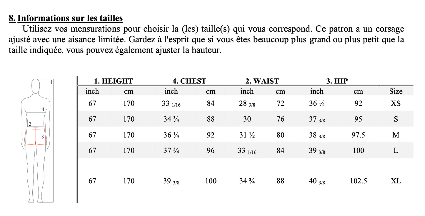 Information sur les tailles