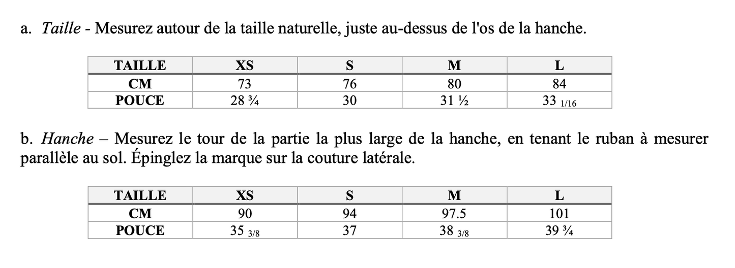 French sizing