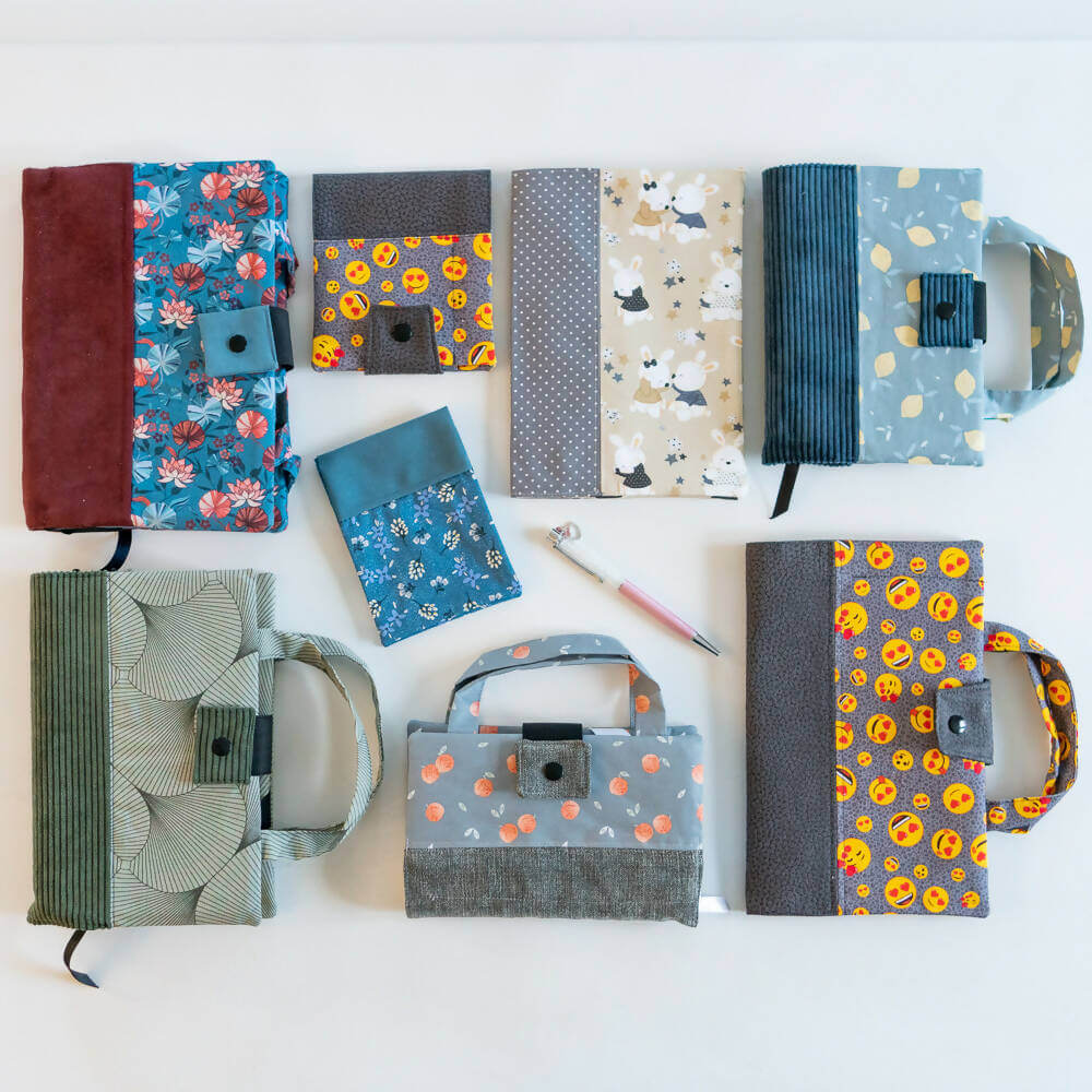 Protège carnet et livre, 8 formats et sur-mesure – Réglisse, patron de couture pdf à télécharger, divers motifs colorés