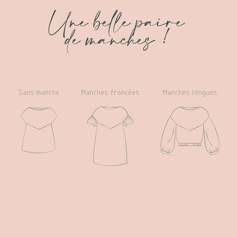 Modèle de blouse Robe Embrun avec options de manches : sans manches, manches froncées, manches longues.