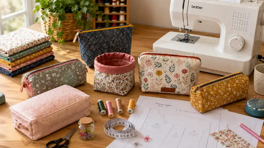 Trousses à coudre en tissu réalisées avec des patrons de couture PDF