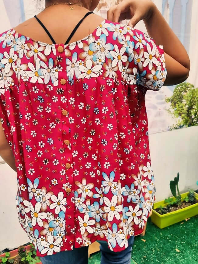 Blouse Matcha réversible fleurie, ample et stylée, idéale pour un look décontracté, taille 36 à 50.