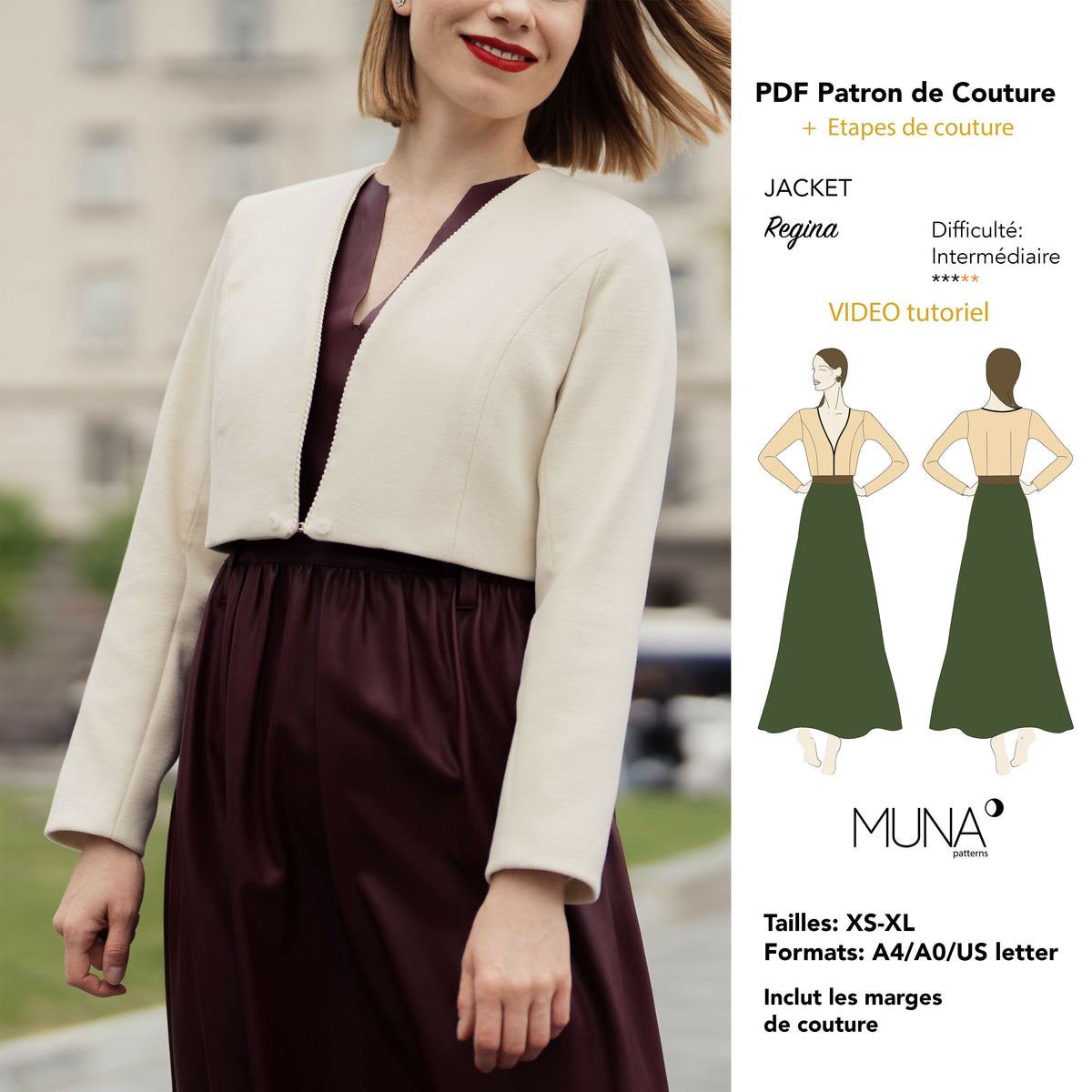 Patron PDF Veste Regina du XS au XL
