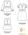 Illustration du patron de couture pdf à télécharger pour AIRELLE - La robe / blouse aux 1000 versions, avec trois styles différents.