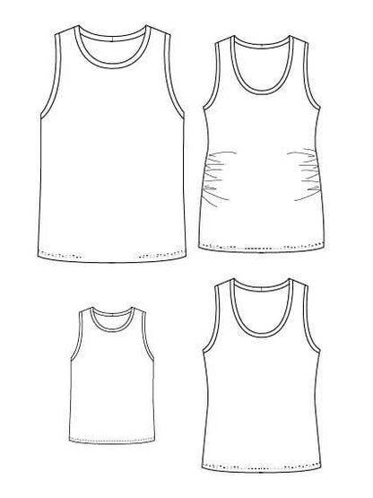 Illustration du patron de couture ANANAS - le débardeur super facile à coudre, incluant versions grossesse et différentes tailles.