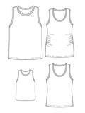 Illustration du patron de couture ANANAS - le débardeur super facile à coudre, incluant versions grossesse et différentes tailles.