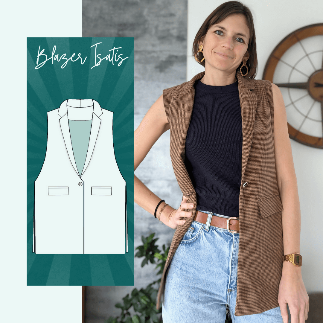 Blazer Isatis | Taille 32 à 52, patron de couture pdf à télécharger, modèle moderne avec côtés ouverts et nœuds ajustables.