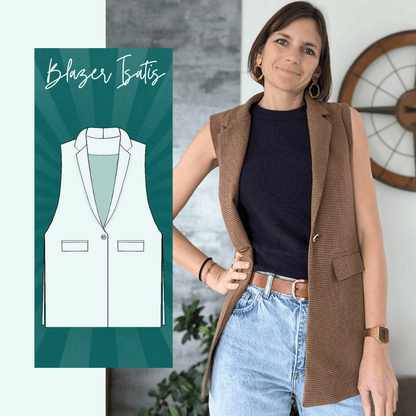 Blazer Isatis | Taille 32 à 52, patron de couture pdf à télécharger, modèle moderne avec côtés ouverts et nœuds ajustables.