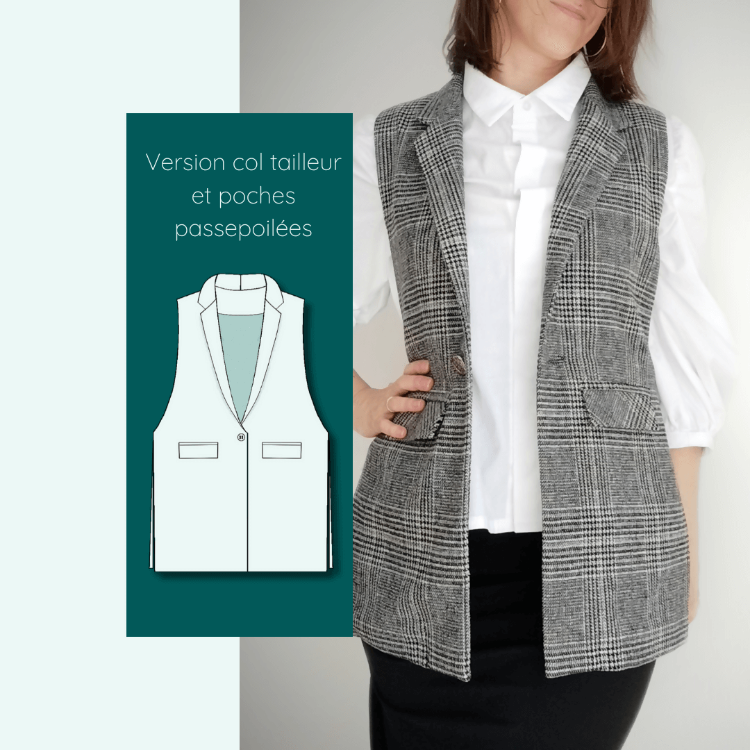 Blazer Isatis | Taille 32 à 52 avec col tailleur et poches, patron de couture pdf à télécharger, design moderne et élégant.