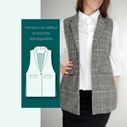 Blazer Isatis | Taille 32 à 52 avec col tailleur et poches, patron de couture pdf à télécharger, design moderne et élégant.