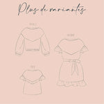 Illustration des variantes de "Blouse - Robe Embrun", patron de couture pdf à télécharger - pull, robe, tee.