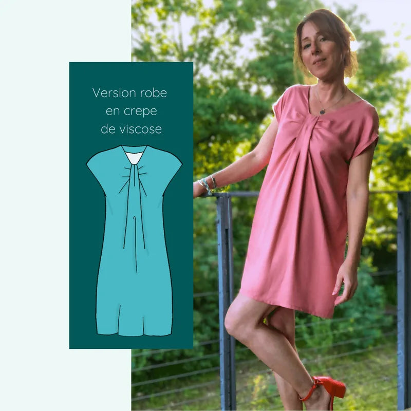 Blouse - Robe Medusa | Taille 32 à 52 en crêpe de viscose, patron de couture pdf à télécharger, modèle robe avec pliage cravate.