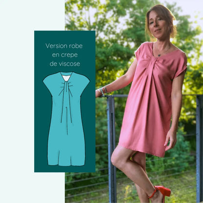 Blouse - Robe Medusa | Taille 32 à 52 en crêpe de viscose, patron de couture pdf à télécharger, modèle robe avec pliage cravate.