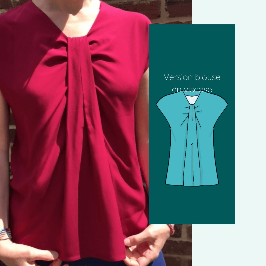 Blouse - Robe Medusa | Taille 32 à 52 en viscose, patron de couture pdf à télécharger avec pliage de cravate, fausses manches.