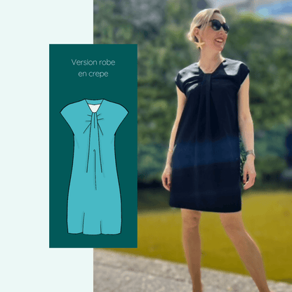 Blouse - Robe Medusa | Taille 32 à 52, patron de couture pdf à télécharger, version robe en crêpe avec faux col cravate.