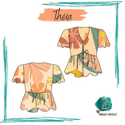Blouse Théia - T36 à 50 avec manches papillons, patron de couture pdf à télécharger disponible.