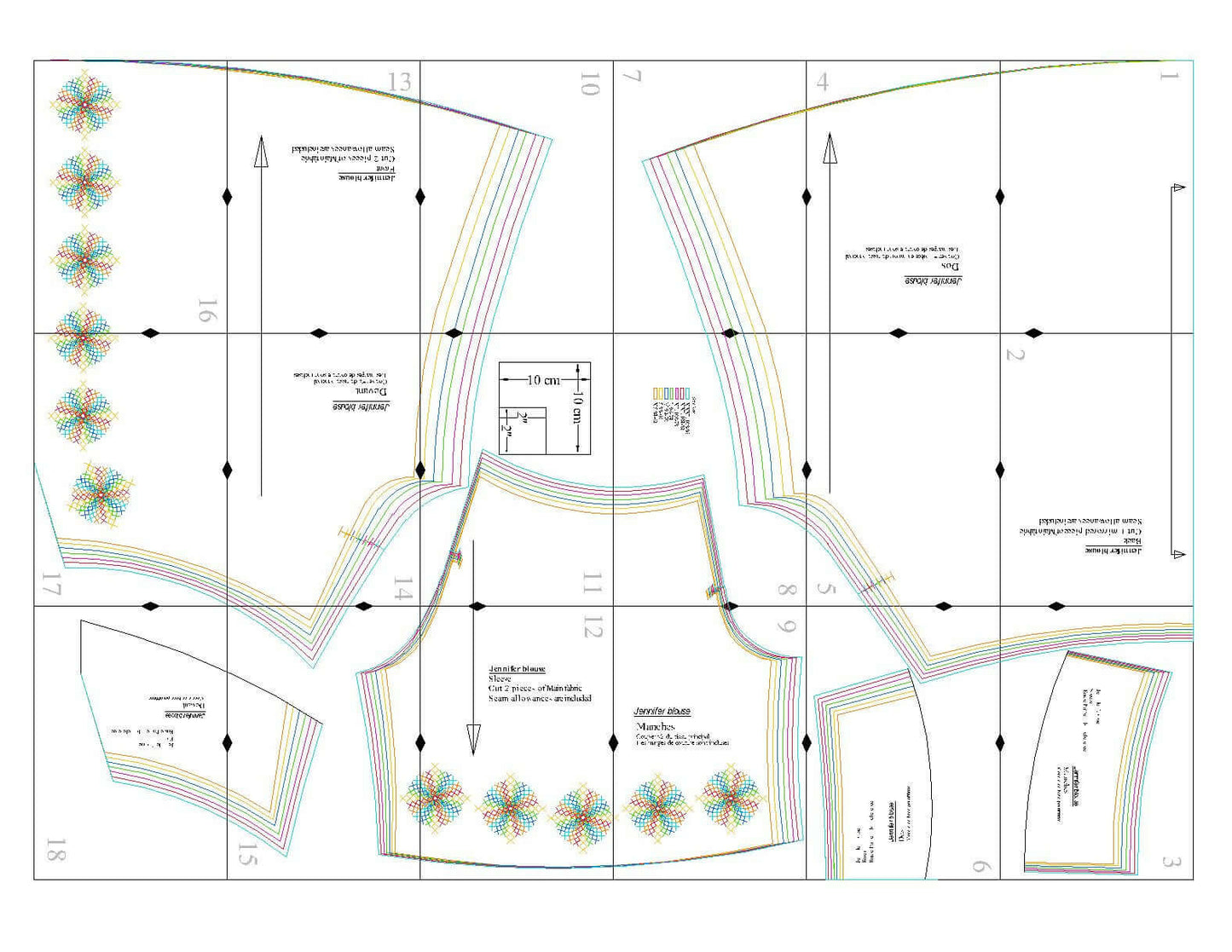 Blouse - XS-XXXL - JENNIFER, patron de couture pdf à télécharger, niveau intermédiaire, tailles XS à XXXL, formats A4/A0/US letter.